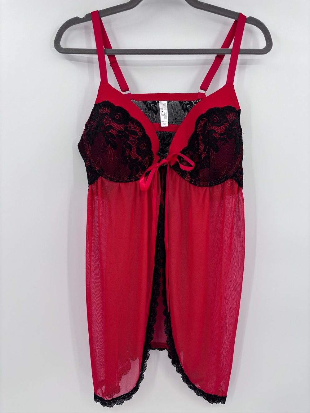 Vintage Y2K Coquette Romantic Red Lace Ruffle Babydoll Chemise Size 1X